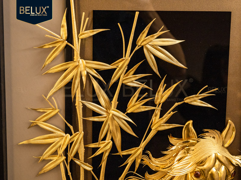 Tranh Ngựa Mã Trúc Hoàng Kim dát vàng 24k 115x55cm